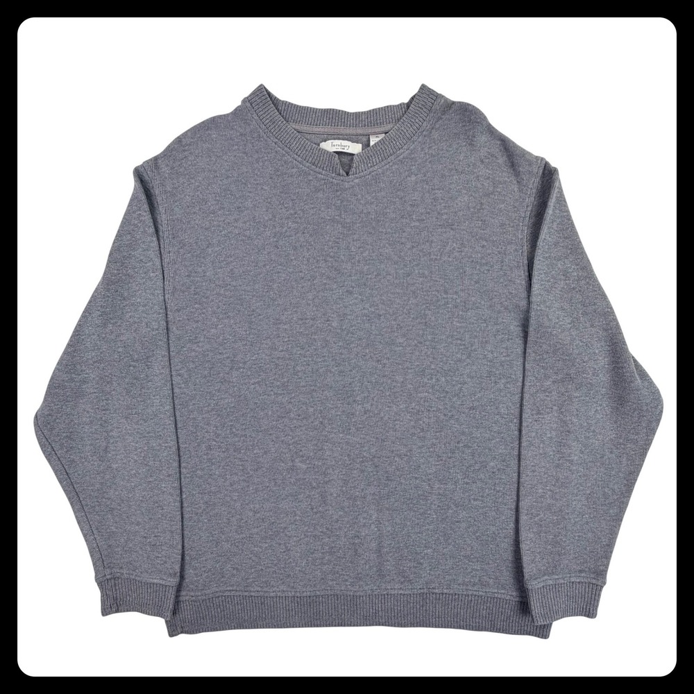 Turnbury V-Neck Pullover Sweater Men XL Gray 100% Cotton Ribbed Trim Knit